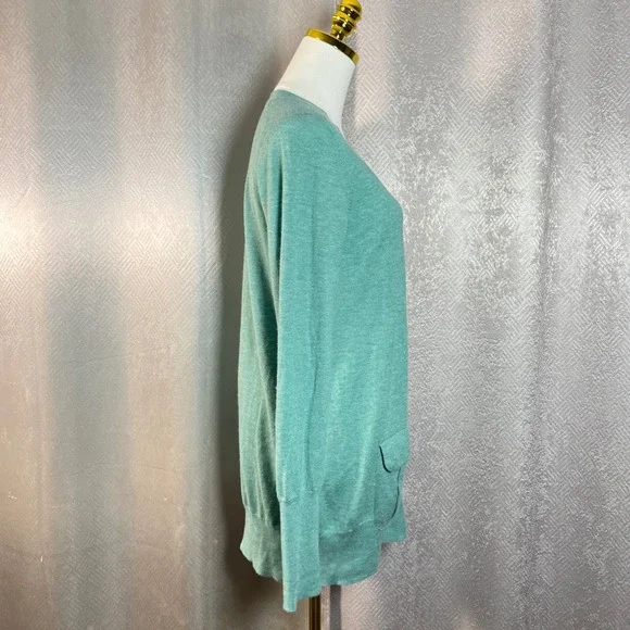 J Crew 100 Percent Cashmere Cardigan Sweater Teal Green Size L Pockets - Picture 5 of 10